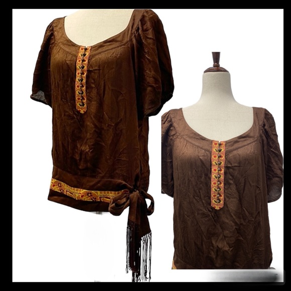 Bebe Vintage Y2K 100% Silk Boho Ethnic Top Blouse - Medium - Picture 16 of 16